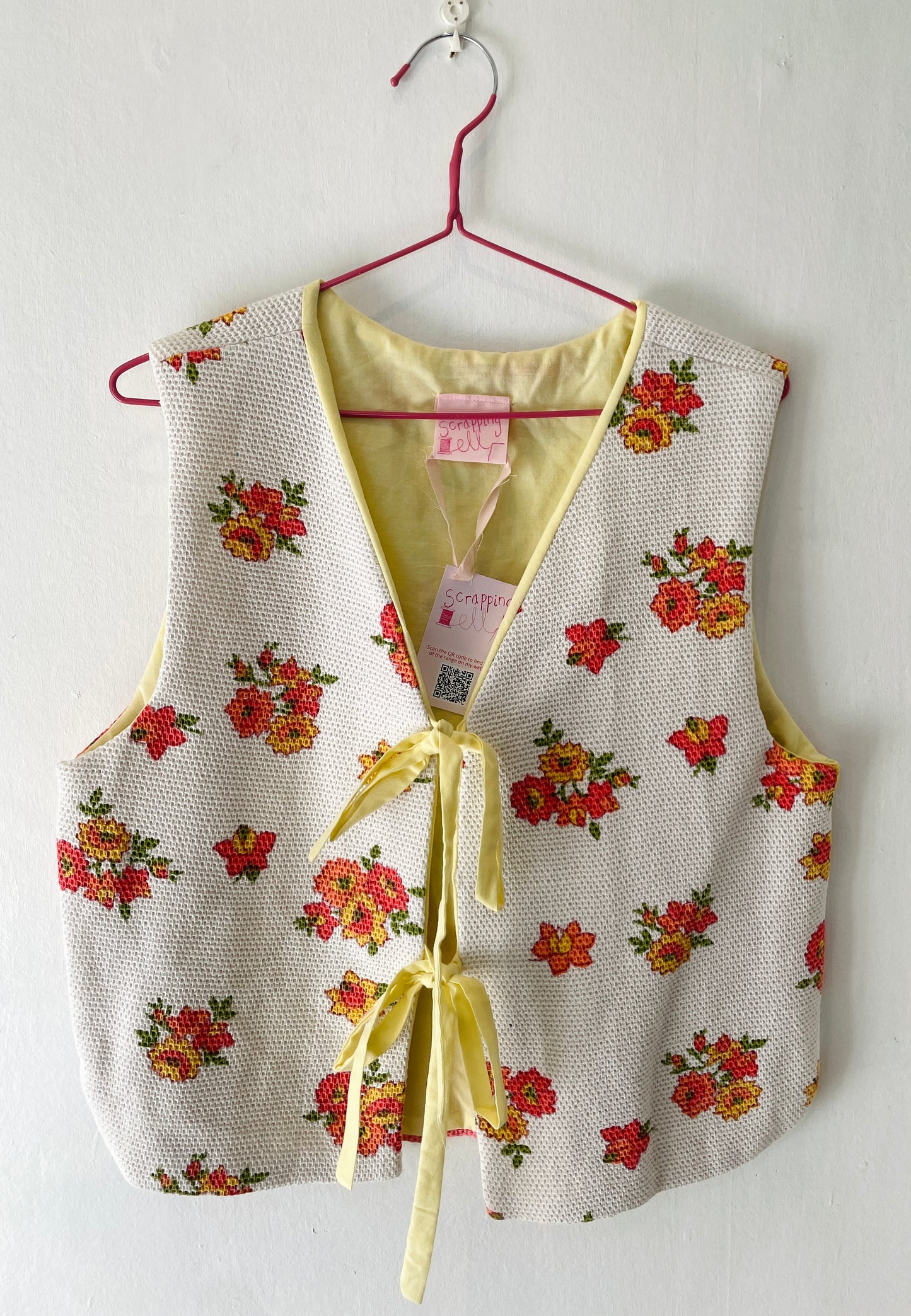 Zoe Handmade Orange Floral Tie Front Sleeveless Waistcoat Top