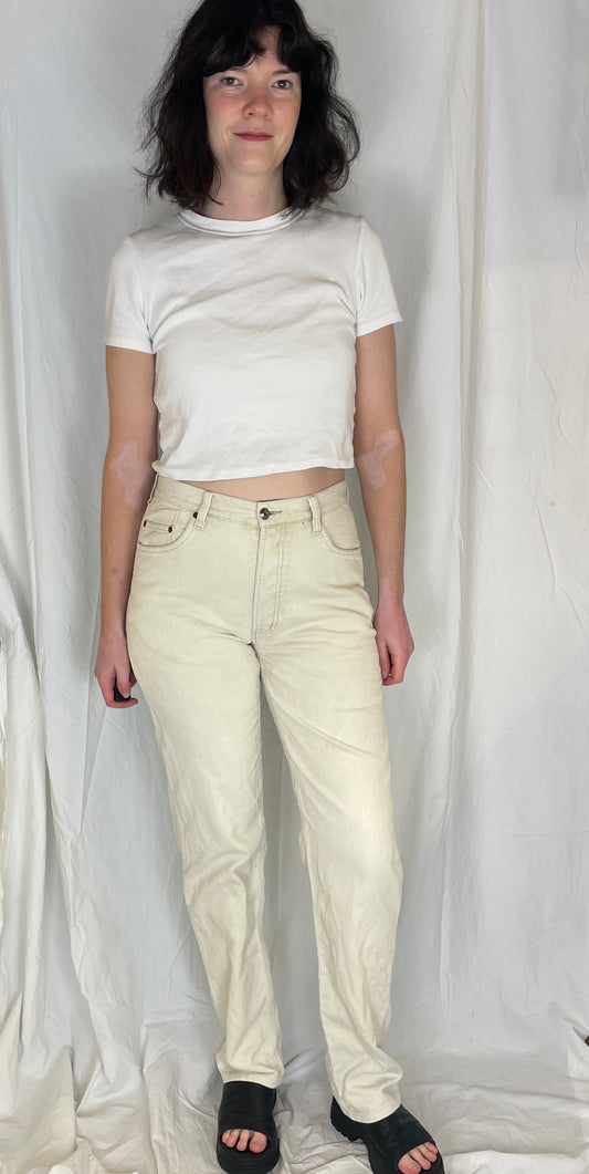 Vintage 90s Cream White Corduroy Tapered Leg Trousers - Size 10