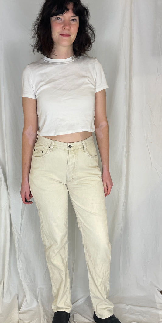 Vintage 90s Cream White Corduroy Tapered Leg Trousers - Size 10
