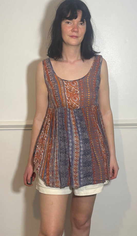 Vintage 90s Orange Boho Block Print Inspired Tank Top - Size 10