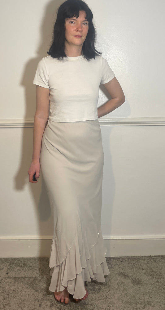 Vintage Y2k White Chiffon Hankerchief Hem Maxi Skirt - Size 12