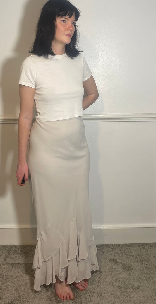 Vintage Y2k White Chiffon Hankerchief Hem Maxi Skirt - Size 12