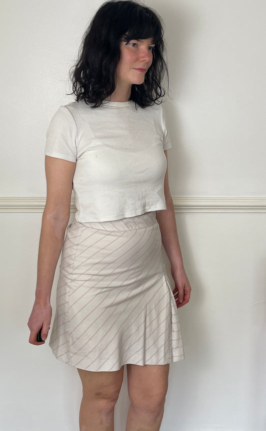Vintage Y2K Pink Pinstriped Pleat Front Midi Skirt - Size 8