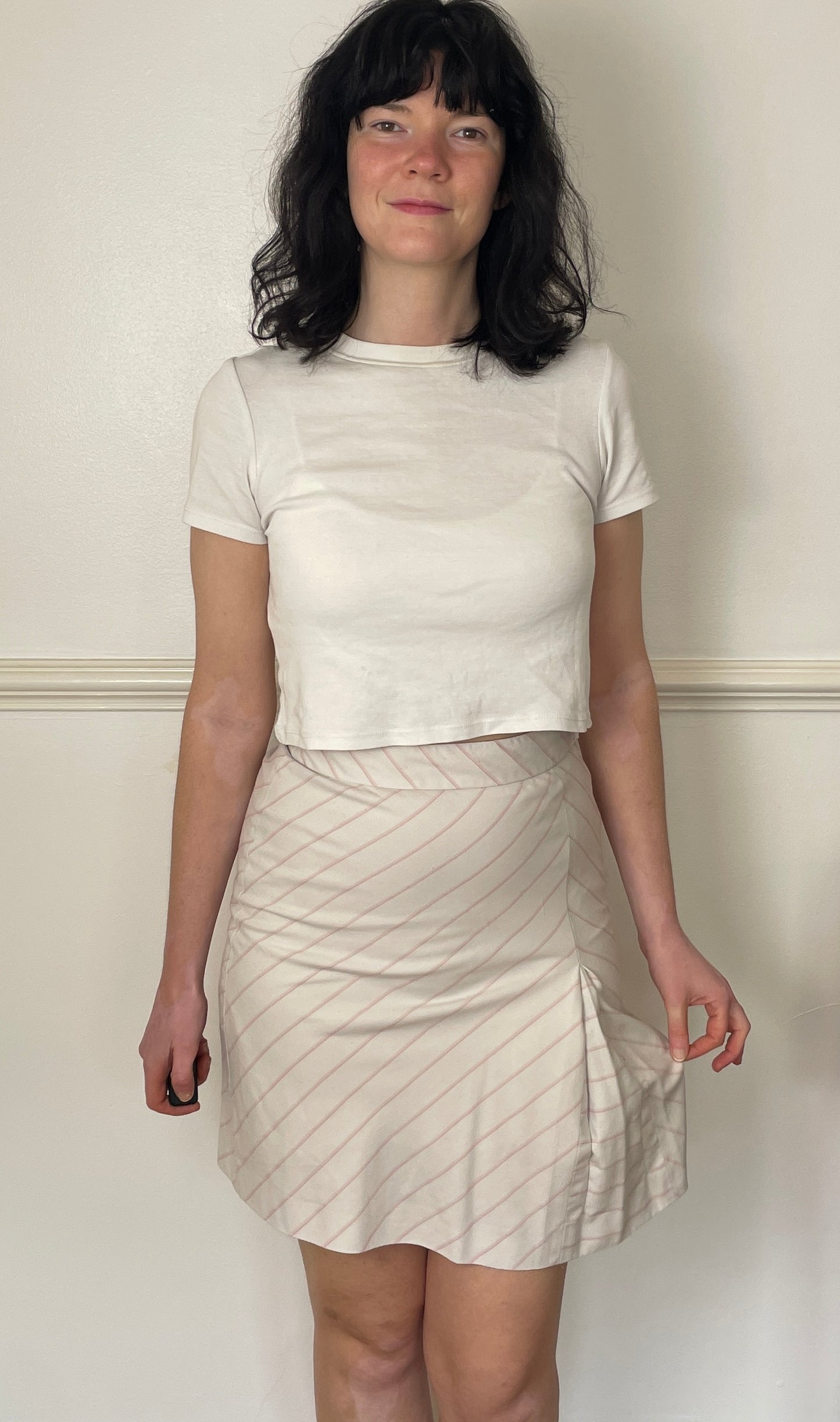 Vintage Y2K Pink Pinstriped Pleat Front Midi Skirt - Size 8
