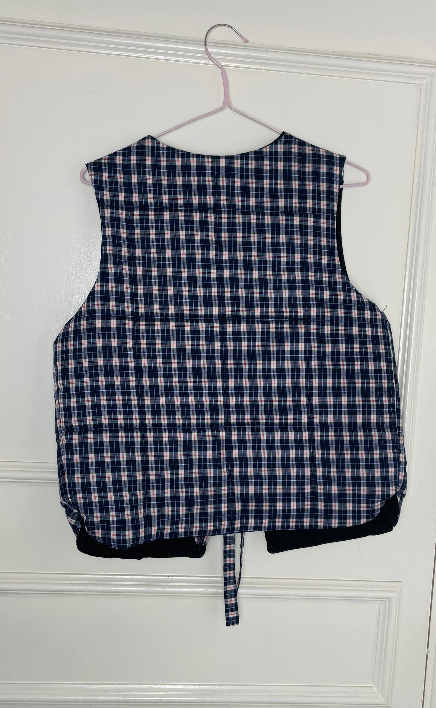 Handmade Navy Blue Checked Tie Front Quilted Vest Gilet - Size 10