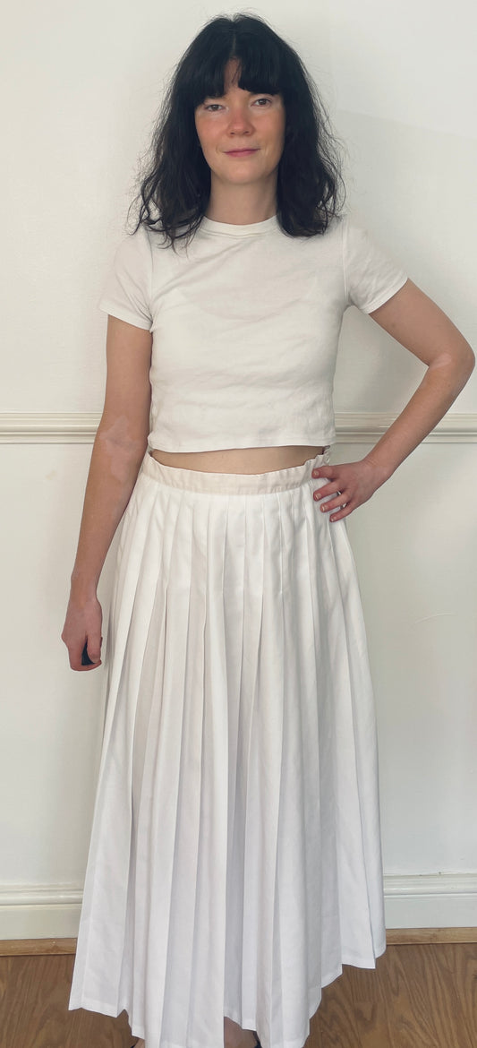 Vintage 80s White Pleated Maxi Skirt - Size 12