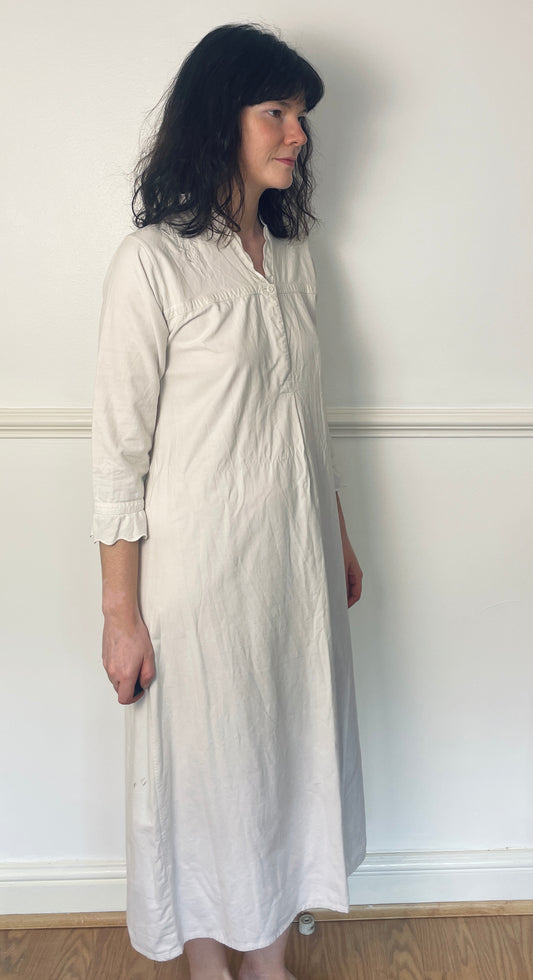 Vintage 80s White Cotton Floral Embroidered Lace Trim Maxi Dress - Size 10