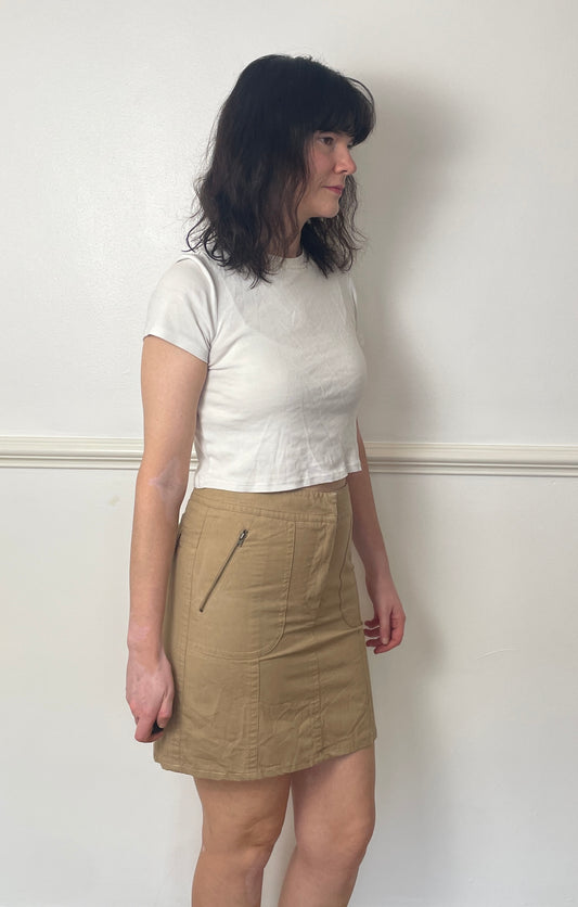 Vintage Y2K Beige Denim Mini Skirt - Size 10