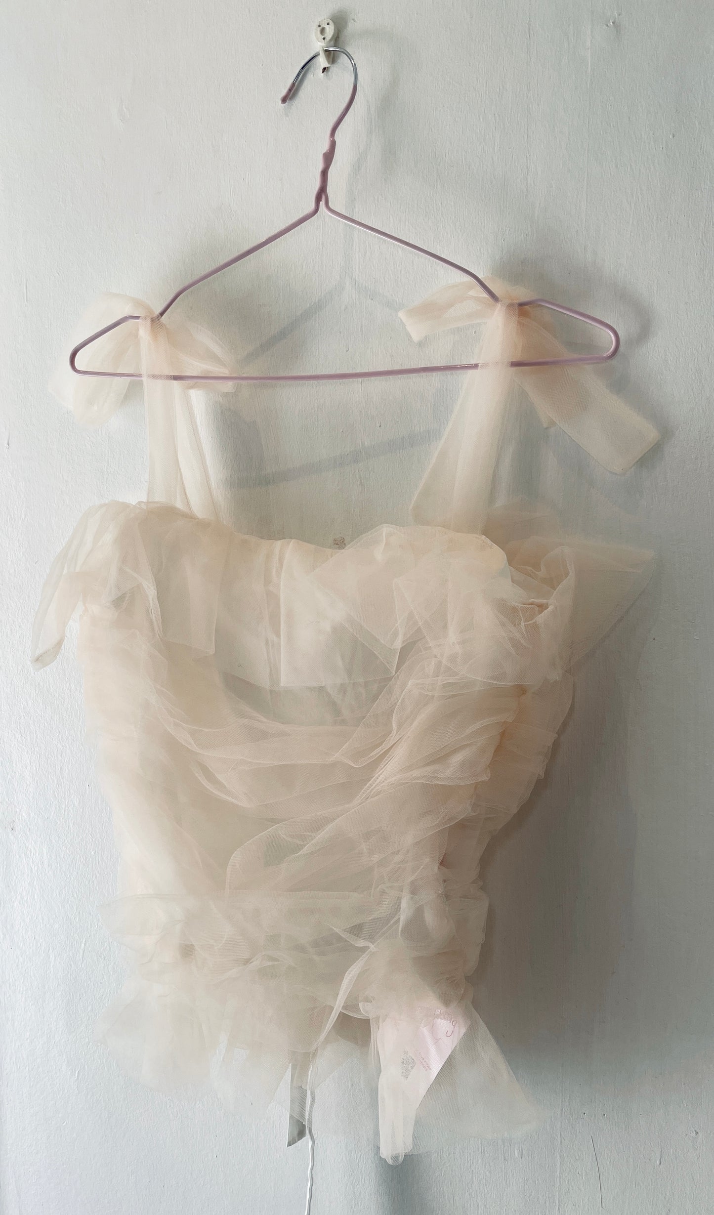 Gloria Handmade White Tulle Ruched Top with Lace Up Back - Up To Size 12