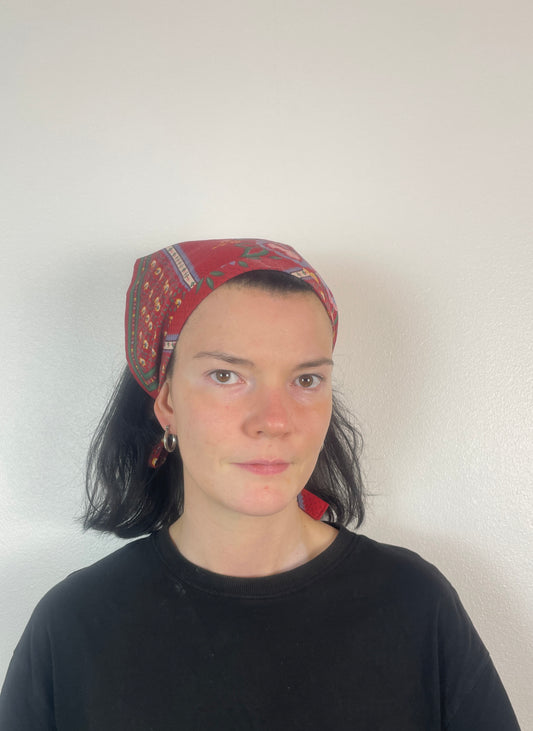 Handmade Red Floral Cotton Head Scarf Bandana