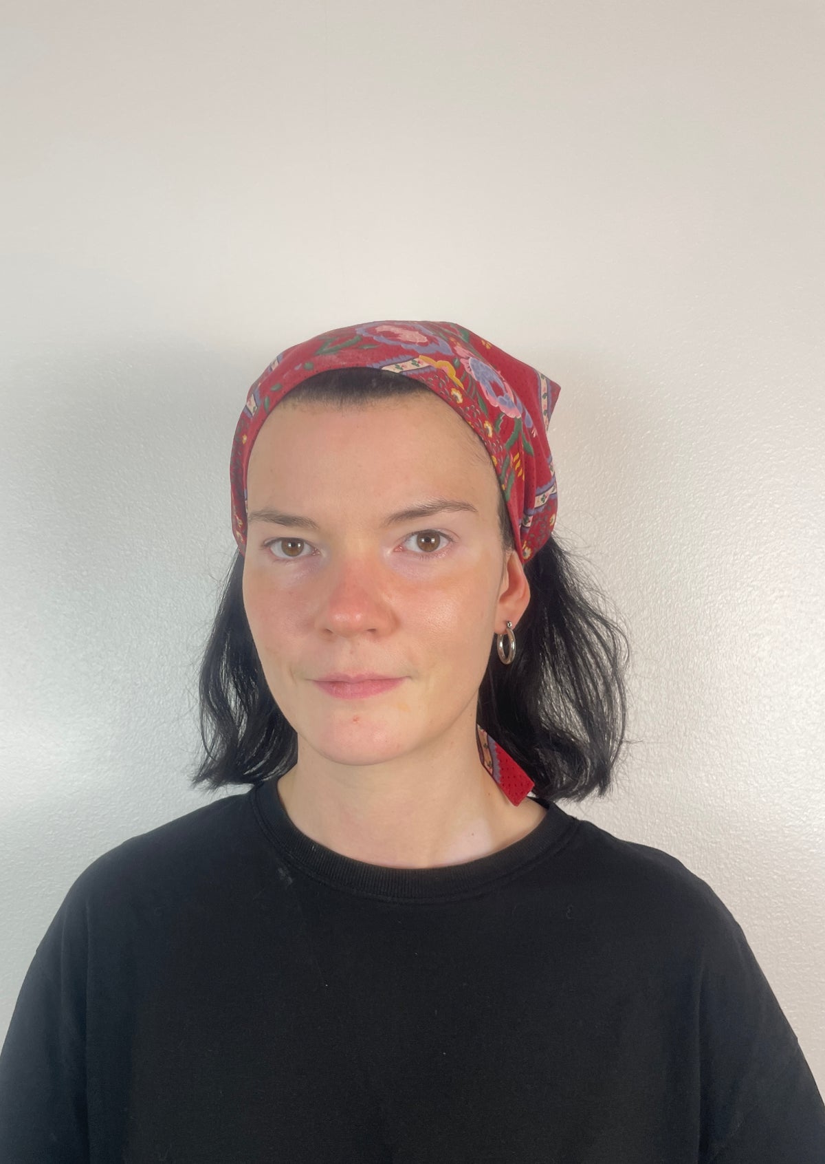 Handmade Red Floral Cotton Head Scarf Bandana