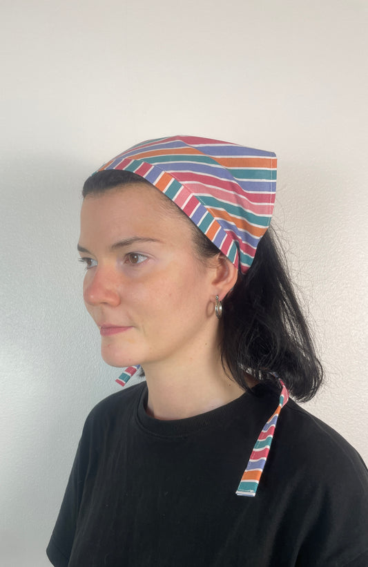 Handmade Multi Coloured Striped Cotton Head Scarf Bandana
