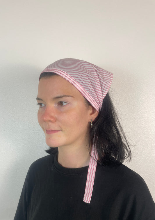 Handmade Pink Striped Cotton Head Scarf Bandana