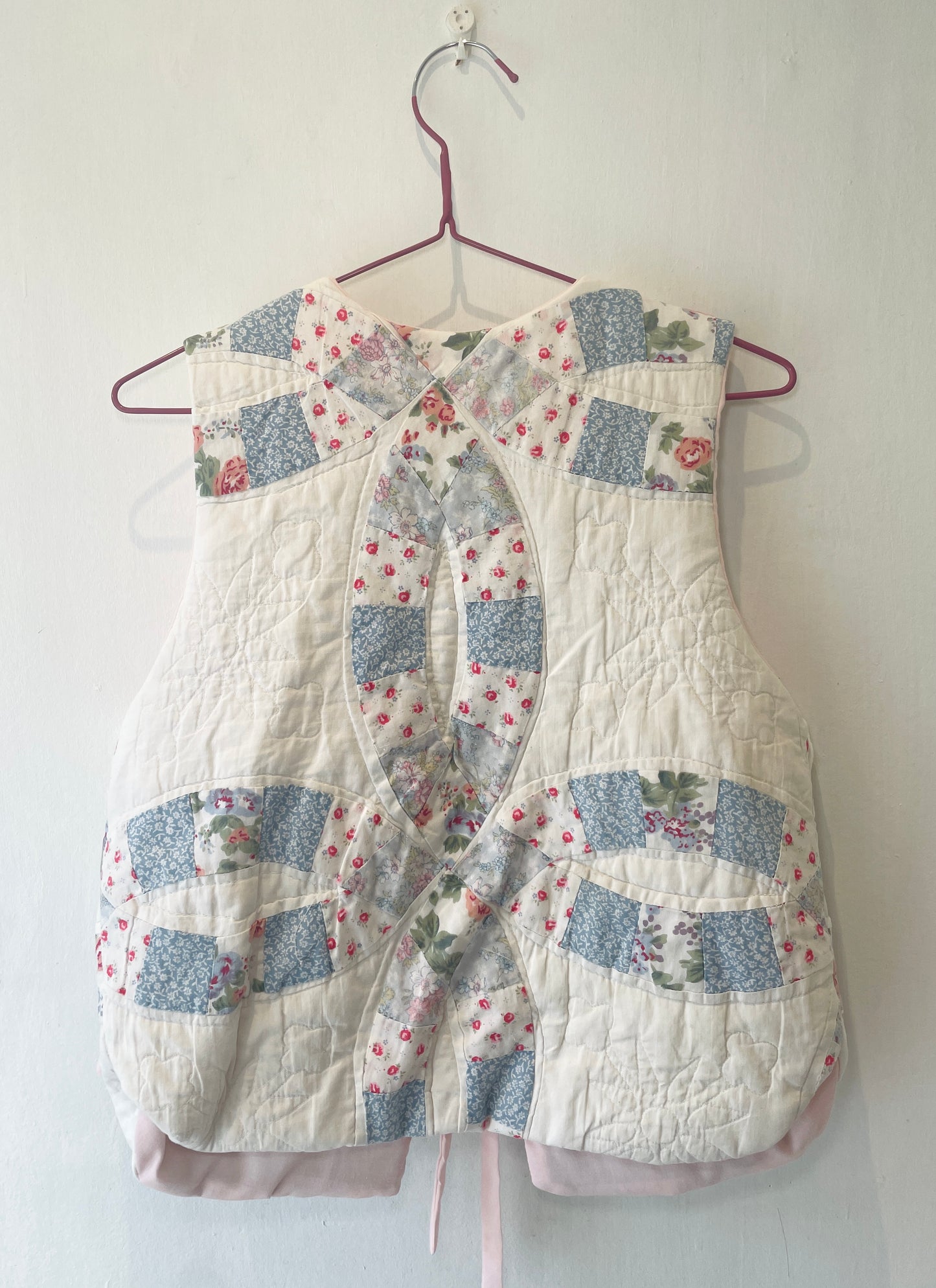 Zoe Handmade Pink and Blue Floral Tie Front Quilted Vest Gilet - Up To Size 10