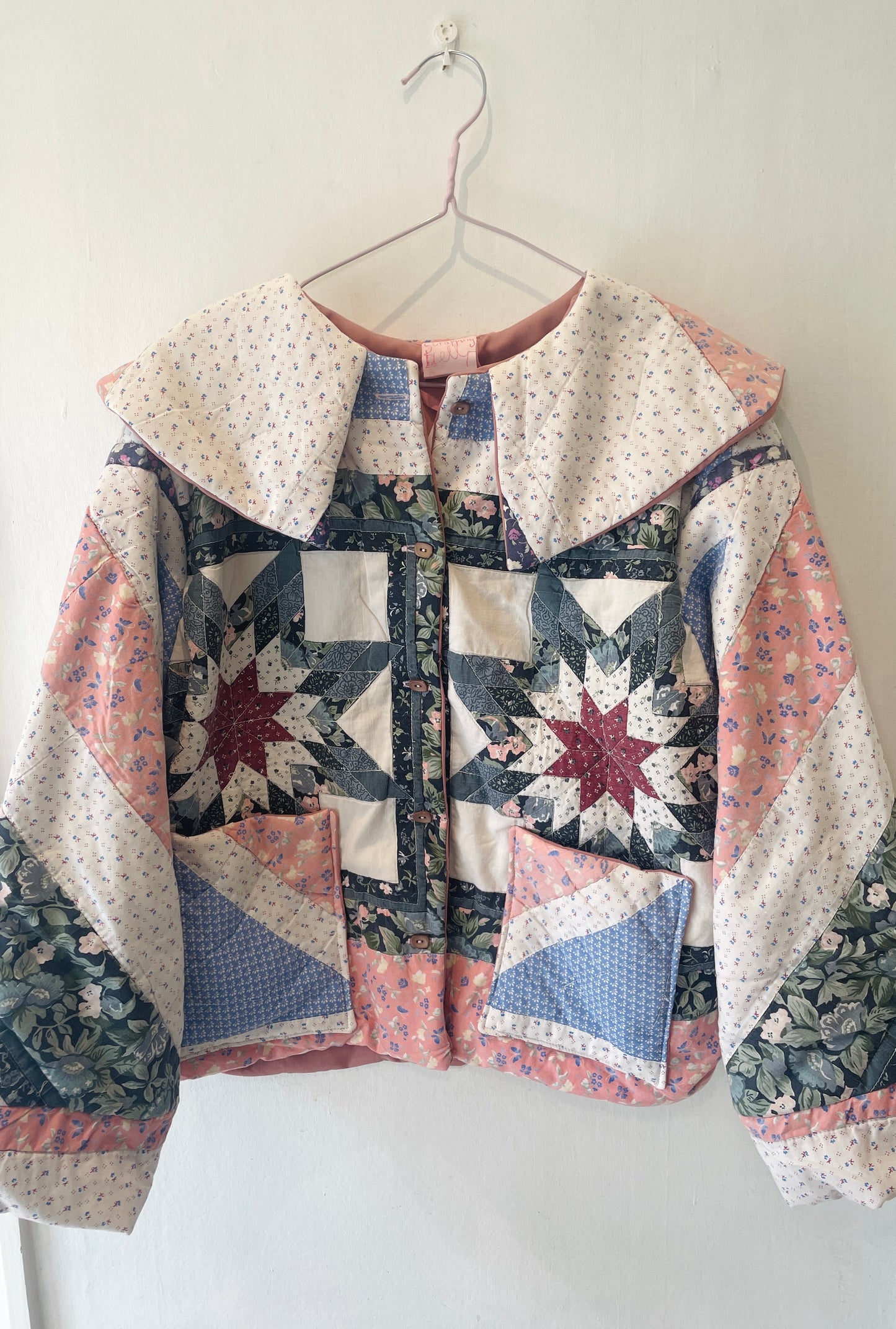 Penny Handmade Blue and Pink Patchwork Quilted Jacket - Up To Size 14