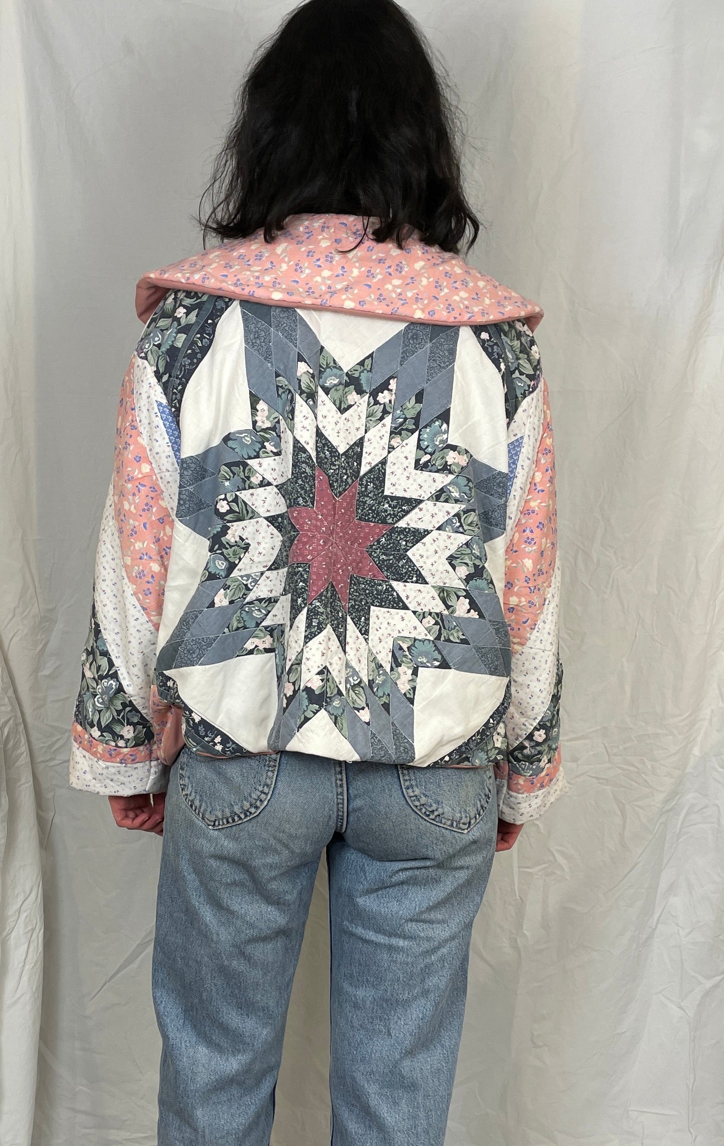Penny Handmade Blue and Pink Patchwork Quilted Jacket - Up To Size 14