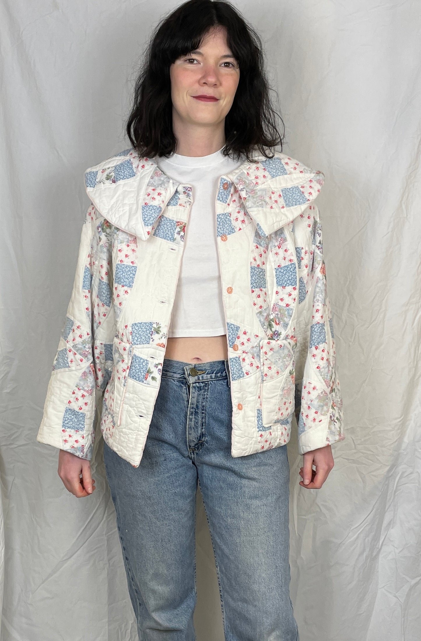 Penny Handmade Pink and Blue Floral Quilted Jacket - Up To Size 14