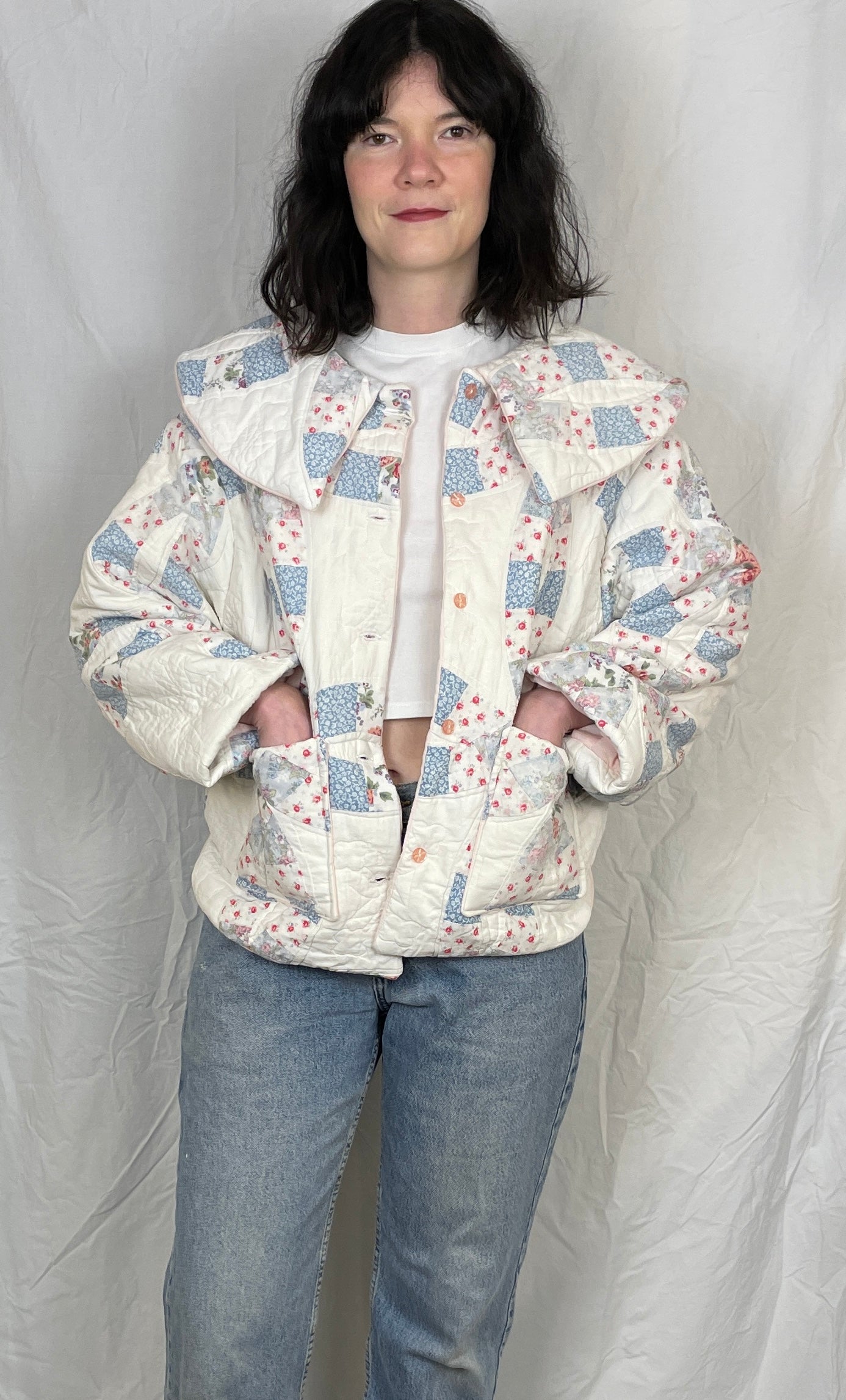 Penny Handmade Pink and Blue Floral Quilted Jacket - Up To Size 14