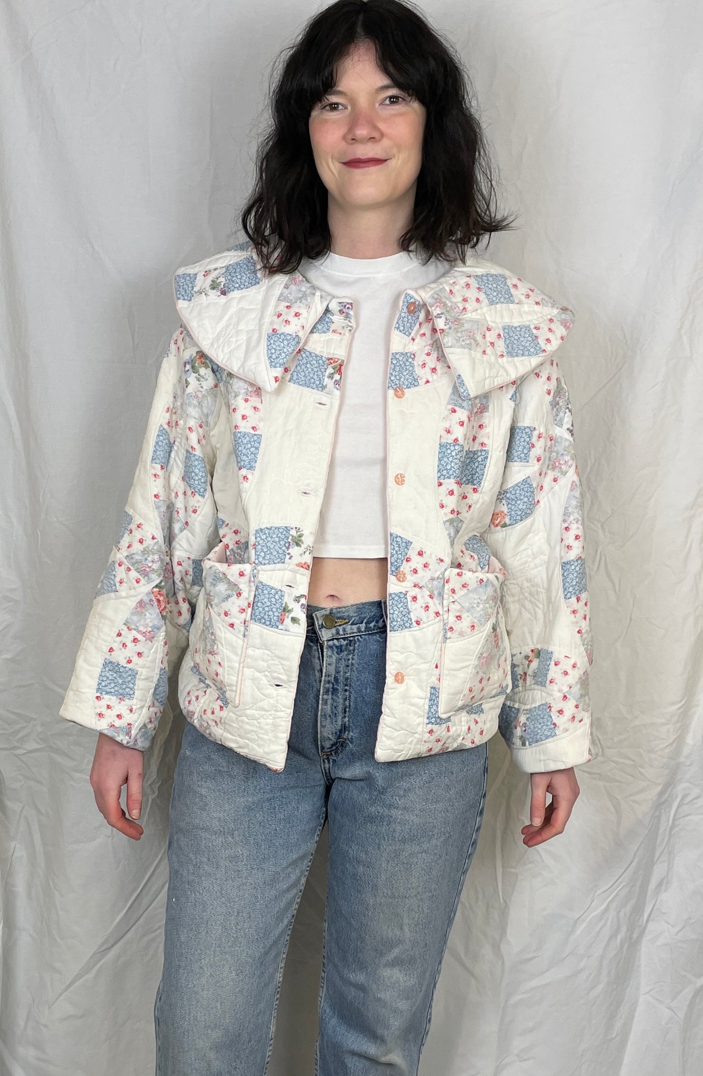 Penny Handmade Pink and Blue Floral Quilted Jacket - Up To Size 14