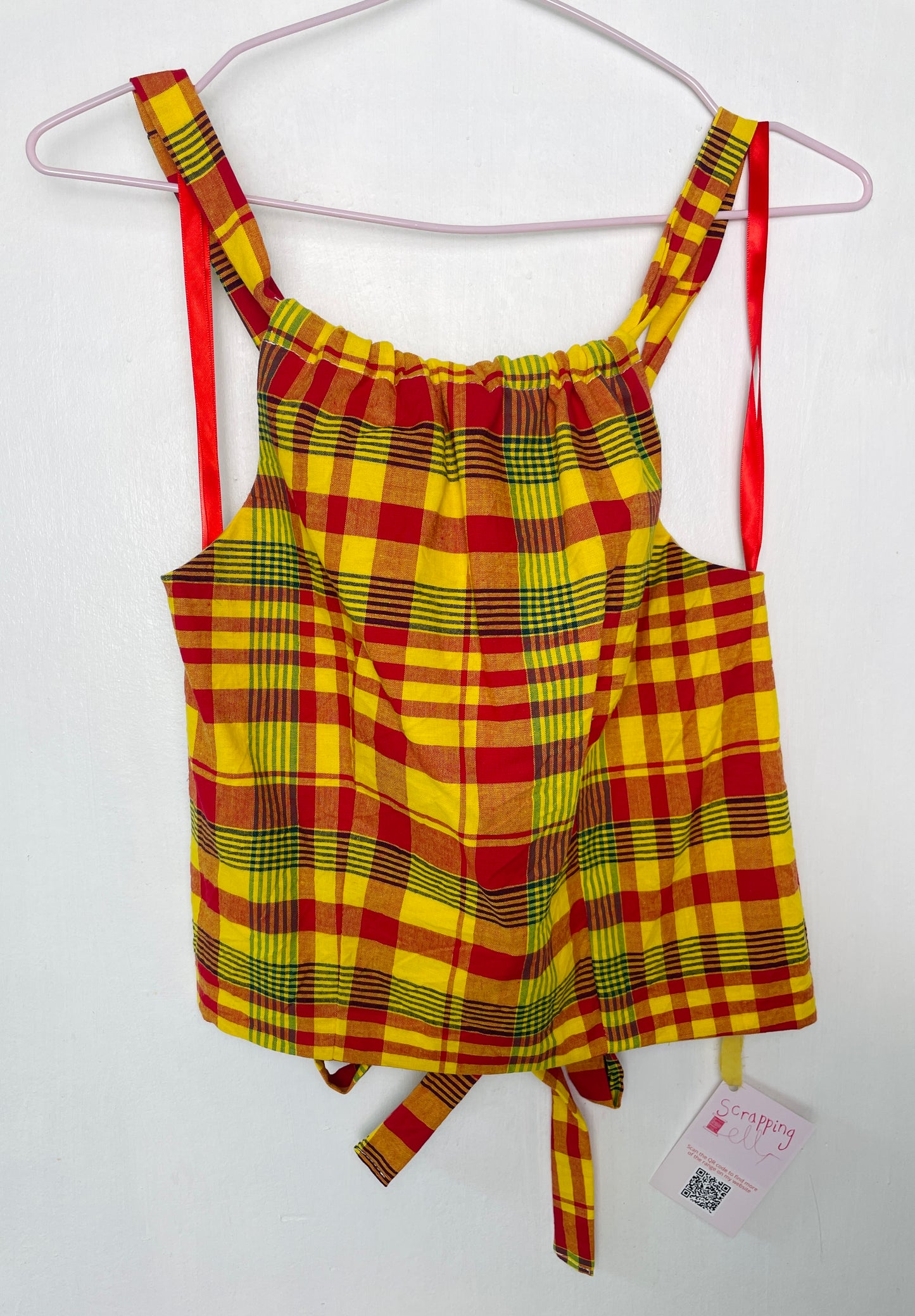 Sally Handmade Yellow Checked Lace Up Tie Back Crop Top - Up To Size 10