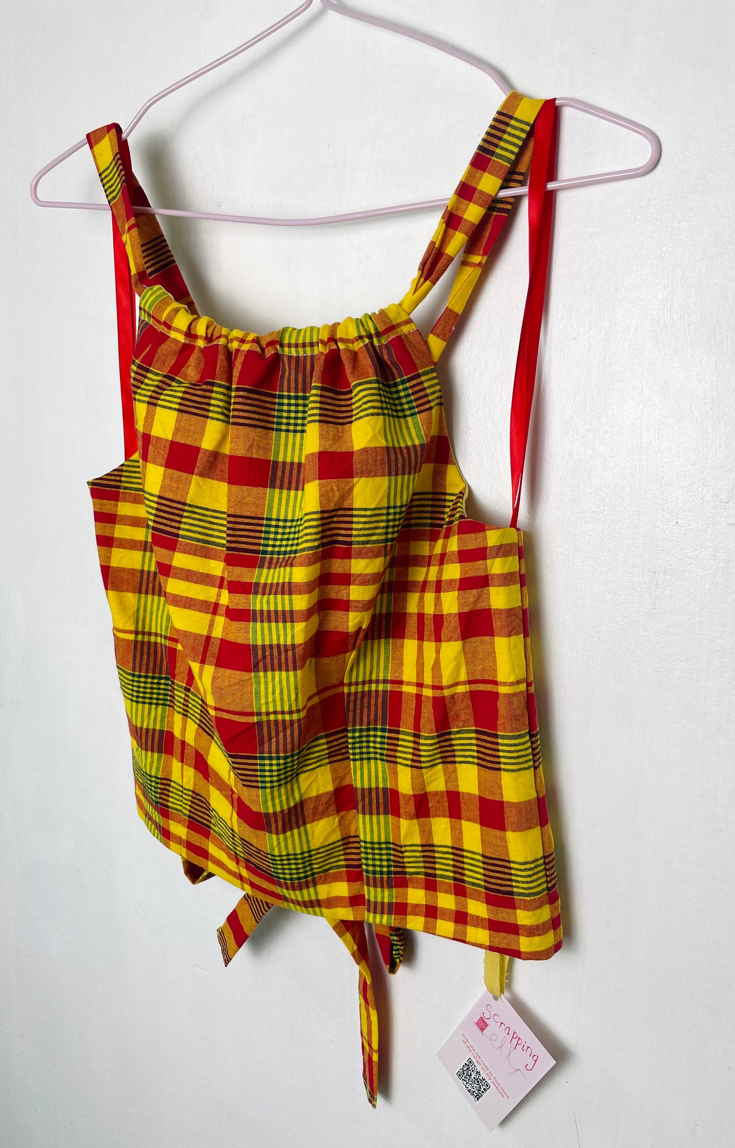 Sally Handmade Yellow Checked Lace Up Tie Back Crop Top - Up To Size 10