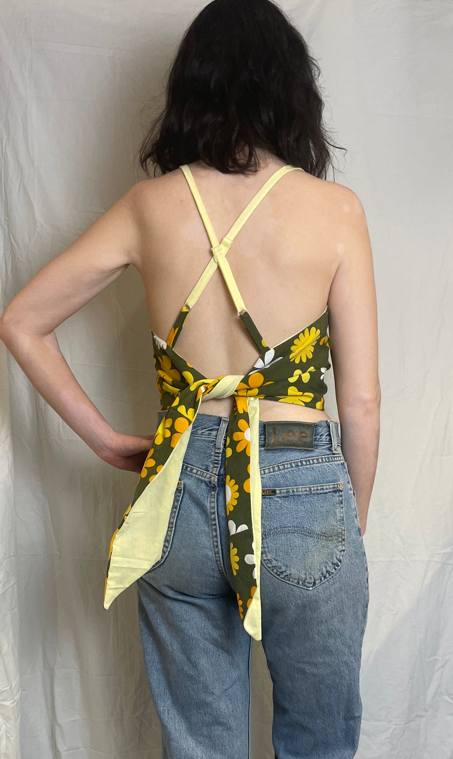 Zarah Handmade Yellow Floral Cross Strap Tie Back Crop Top - Up To Size 10
