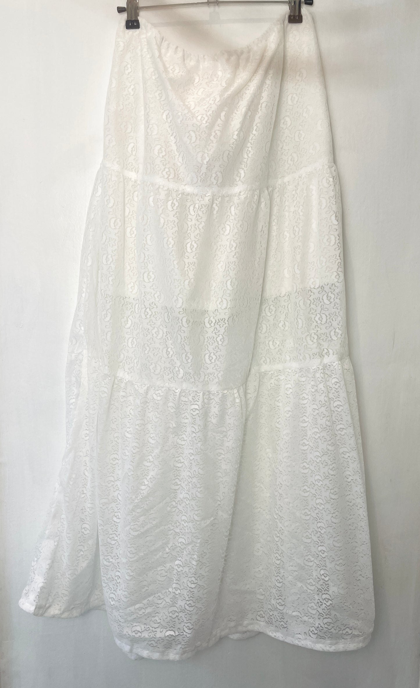 Kelly Handmade White Lace Tiered Maxi Skirt - Size 12
