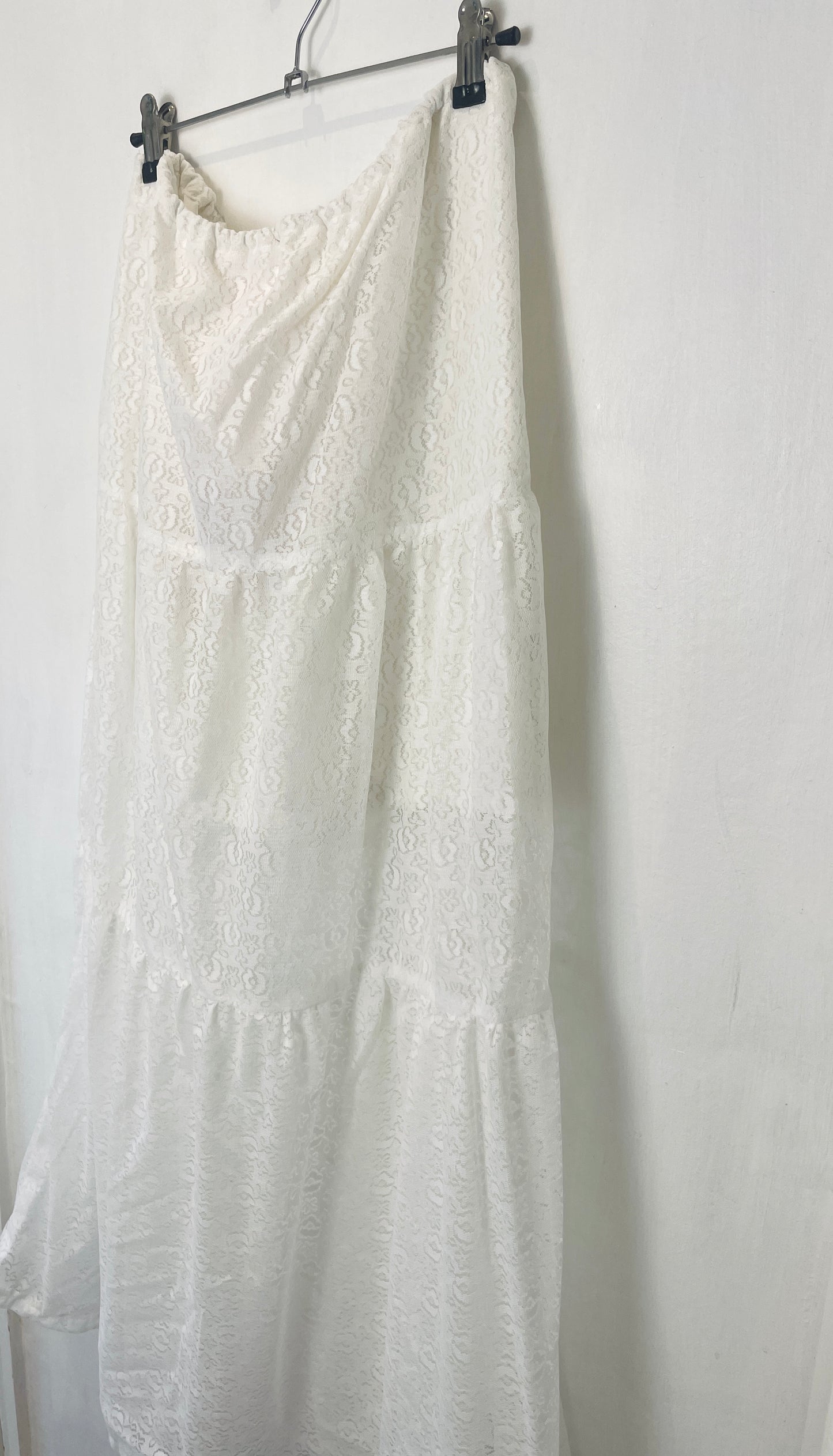 Kelly Handmade White Lace Tiered Maxi Skirt - Size 12