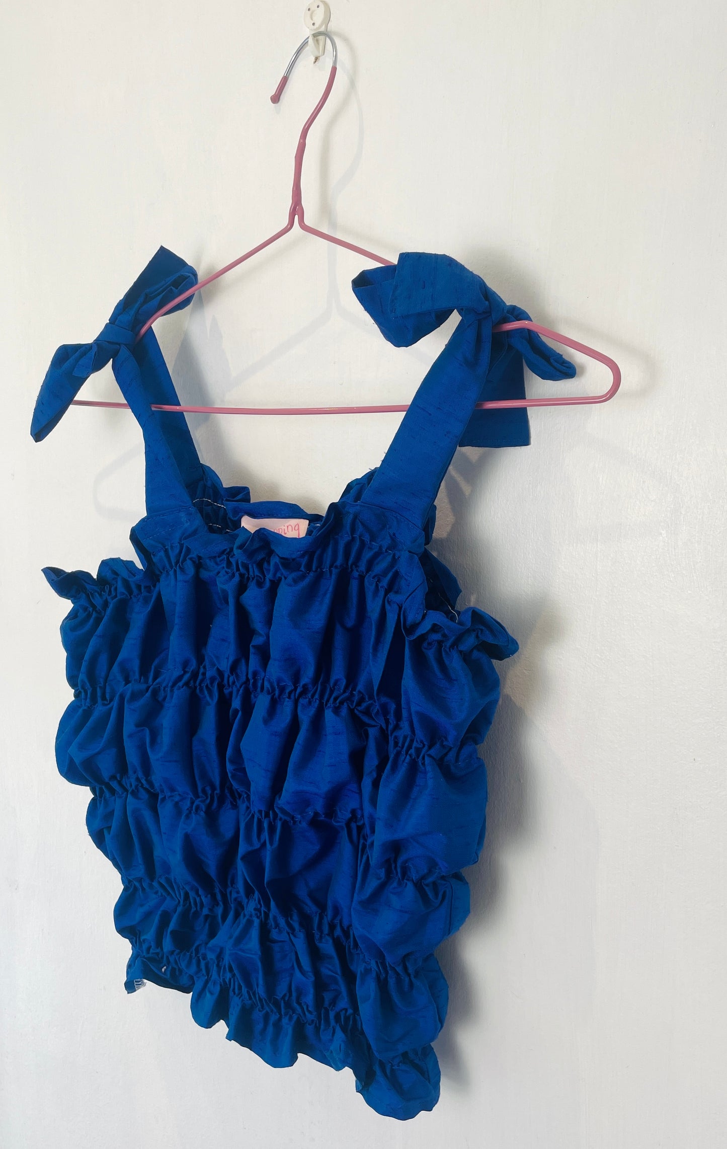 Polly Handmade Blue Silk Shirred Elastic Crop Top - Up To Size 12