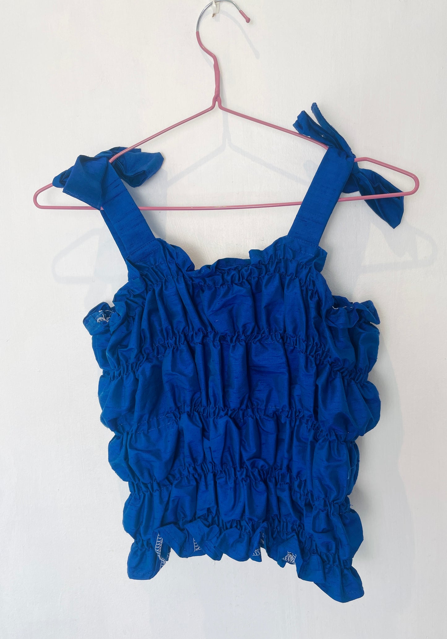 Polly Handmade Blue Silk Shirred Elastic Crop Top - Up To Size 12