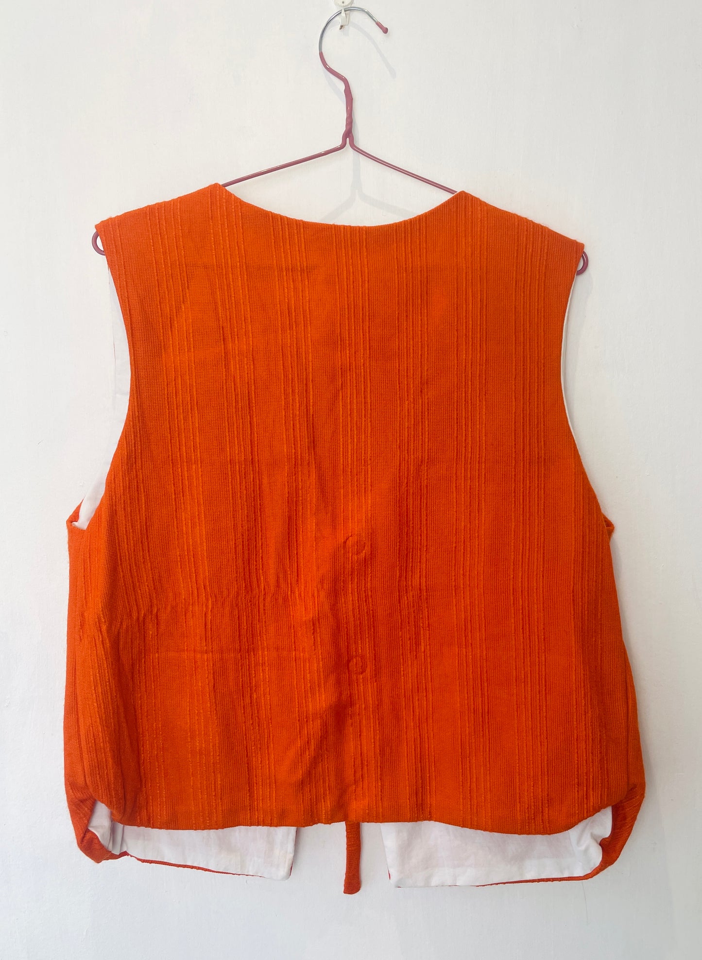 Zoe Handmade Orange Textured Barkcloth Tie Front Vest Top - Up To Size 14
