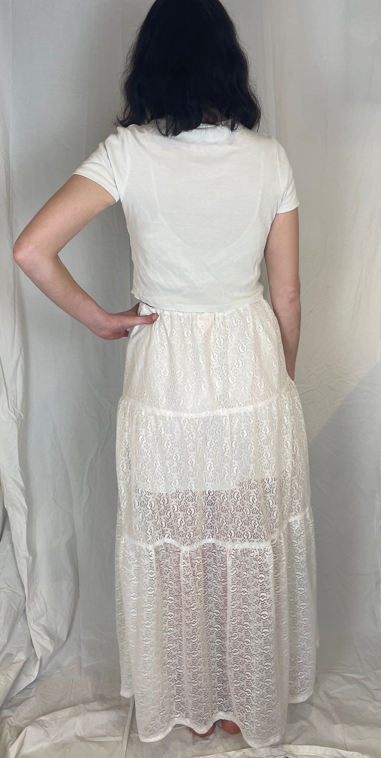 Kelly Handmade White Lace Tiered Maxi Skirt - Size 12