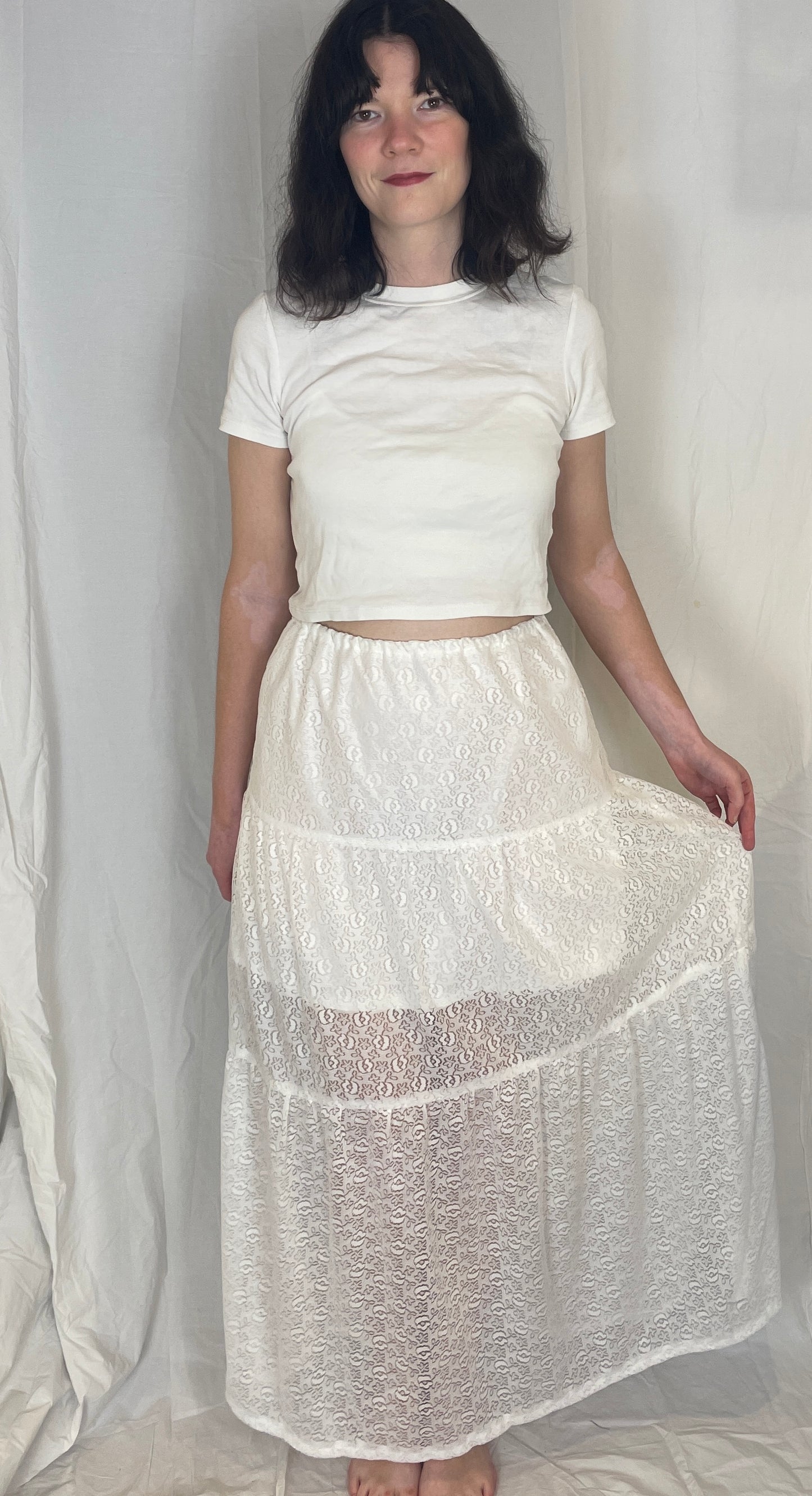 Kelly Handmade White Lace Tiered Maxi Skirt - Size 12