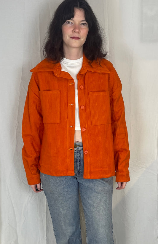 Ellen Handmade Orange Textured Shirt Jacket - Up To Size 14