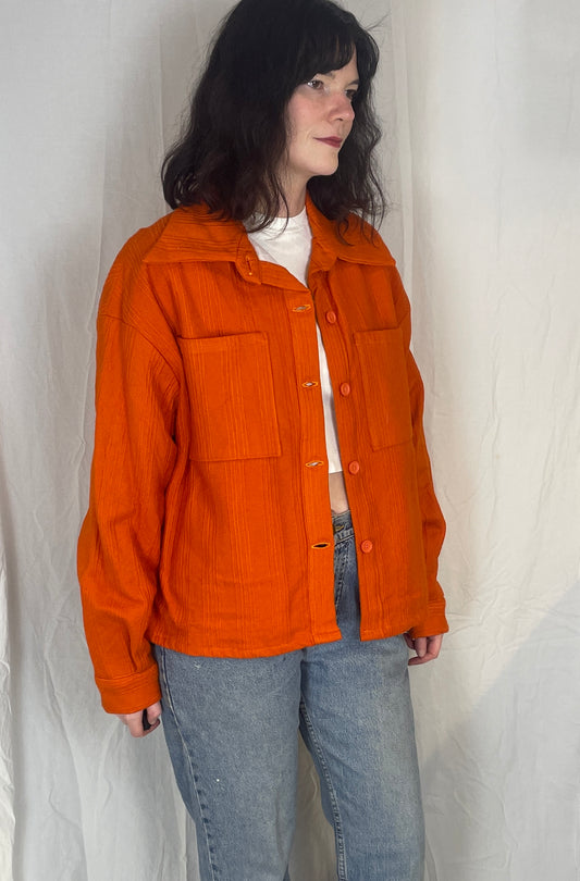 Ellen Handmade Orange Textured Shirt Jacket - Up To Size 14