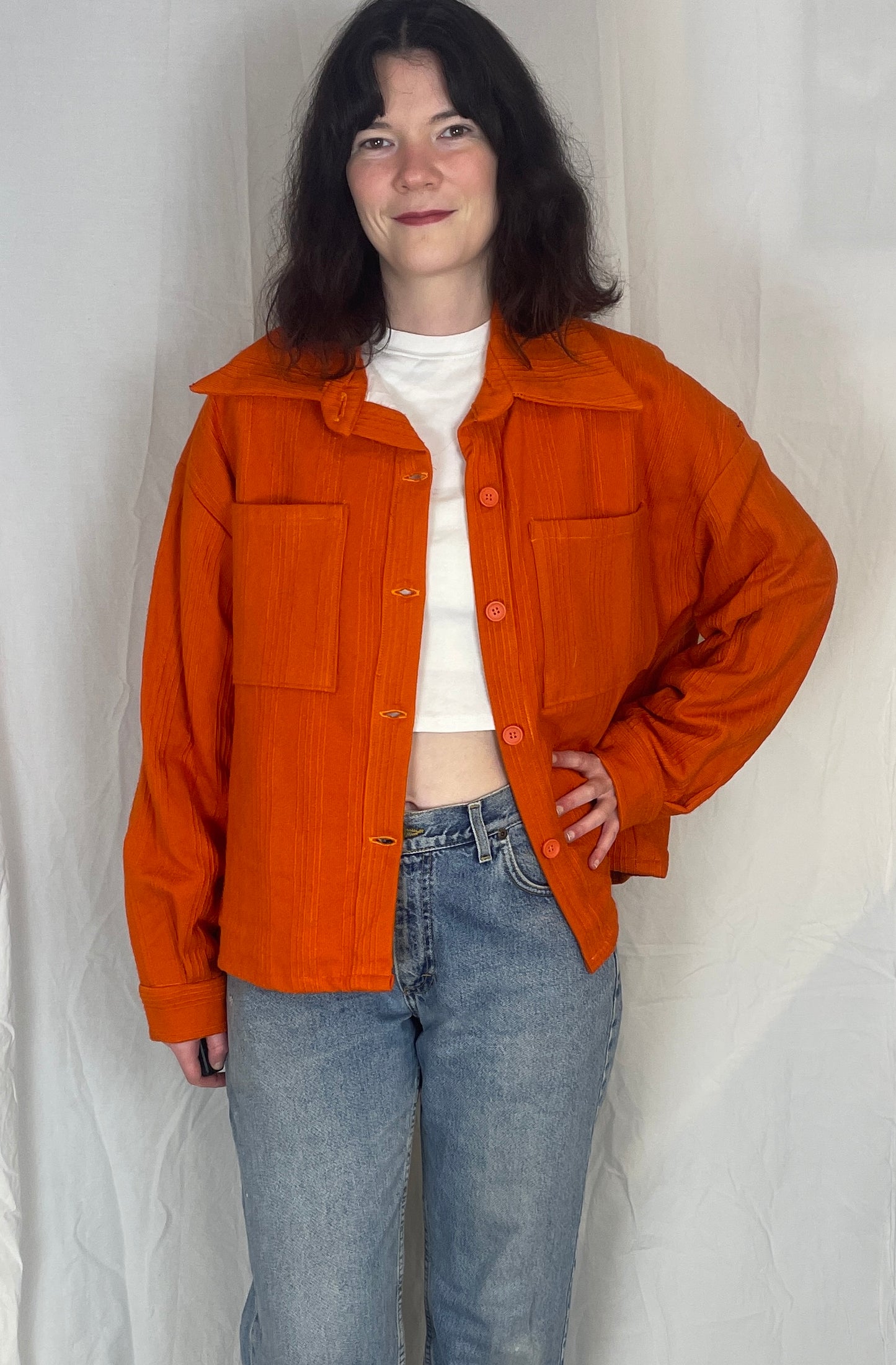 Ellen Handmade Orange Textured Shirt Jacket - Up To Size 14