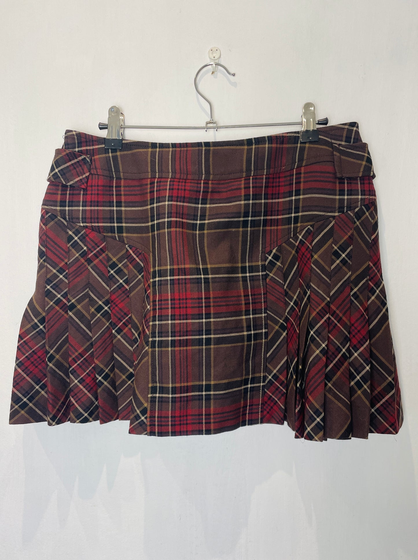 Vintage 90s Burgandy Tartan Pleated Wool Mini Skirt - Size 12