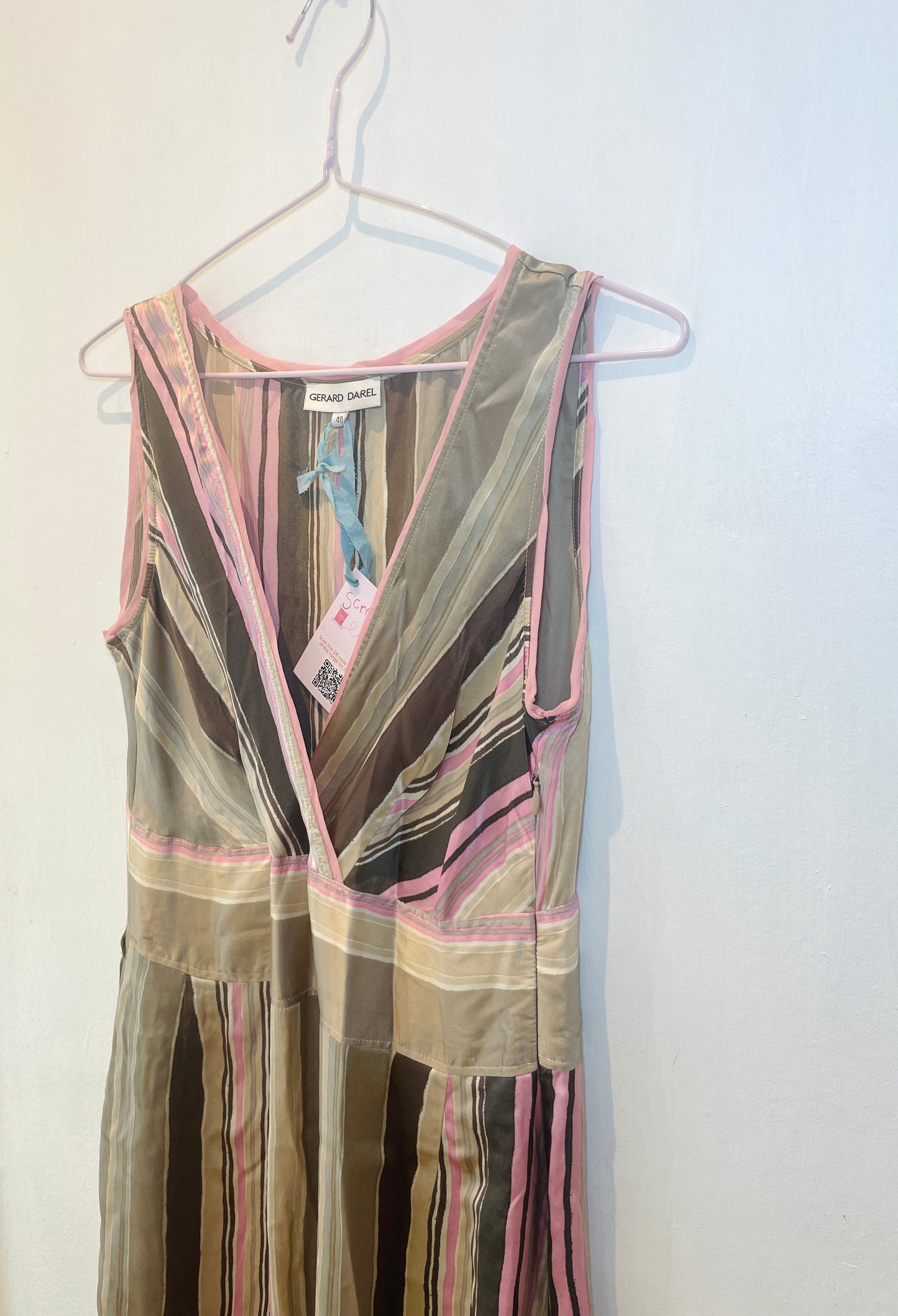 Vintage 90s Pink Striped Ruffle Hem Silk Midi Dress - Up To Size 10