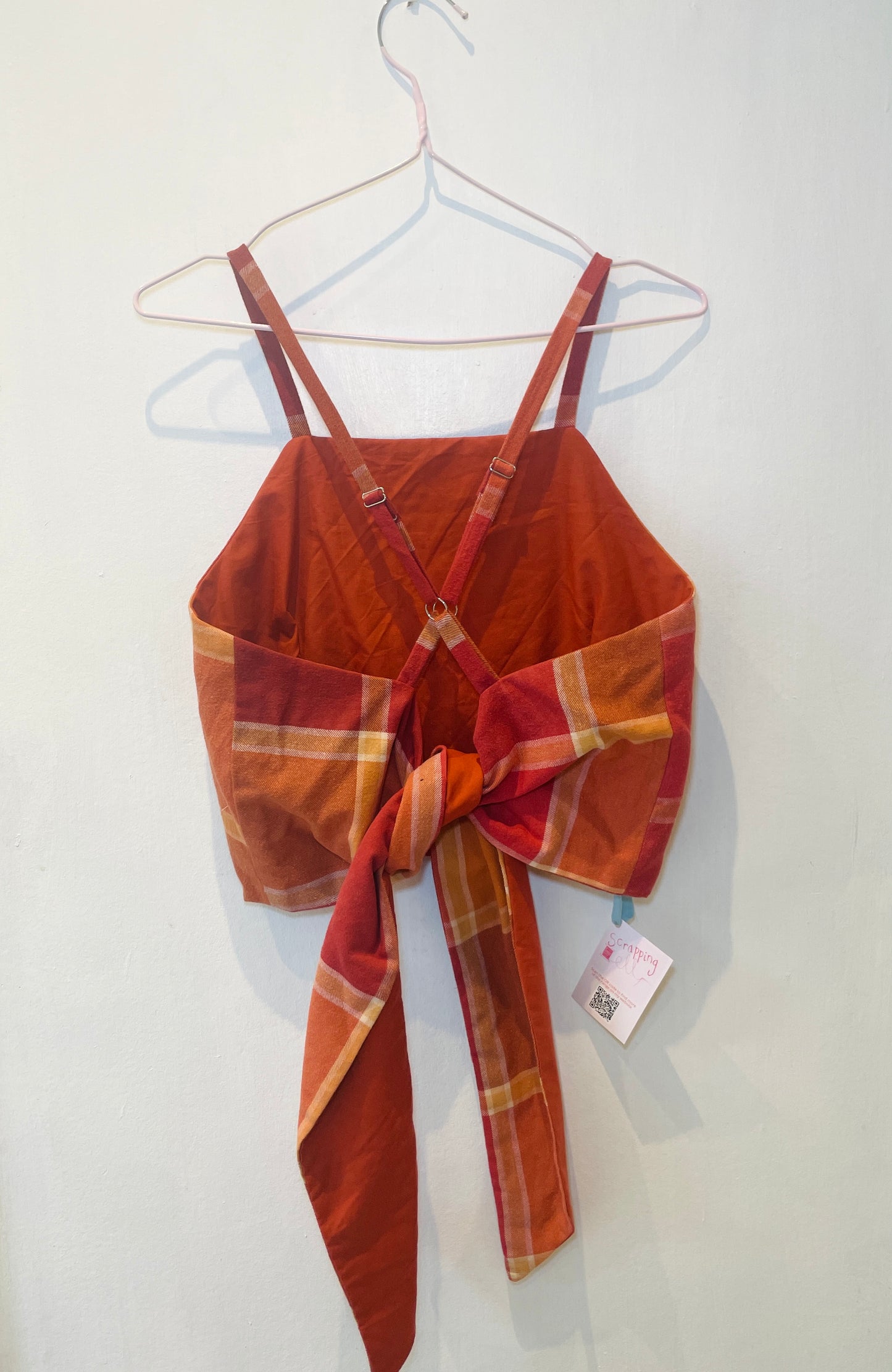 Zarah Handmade Orange Checked Cross Strap Tie Back Crop Top - Up To Size 10