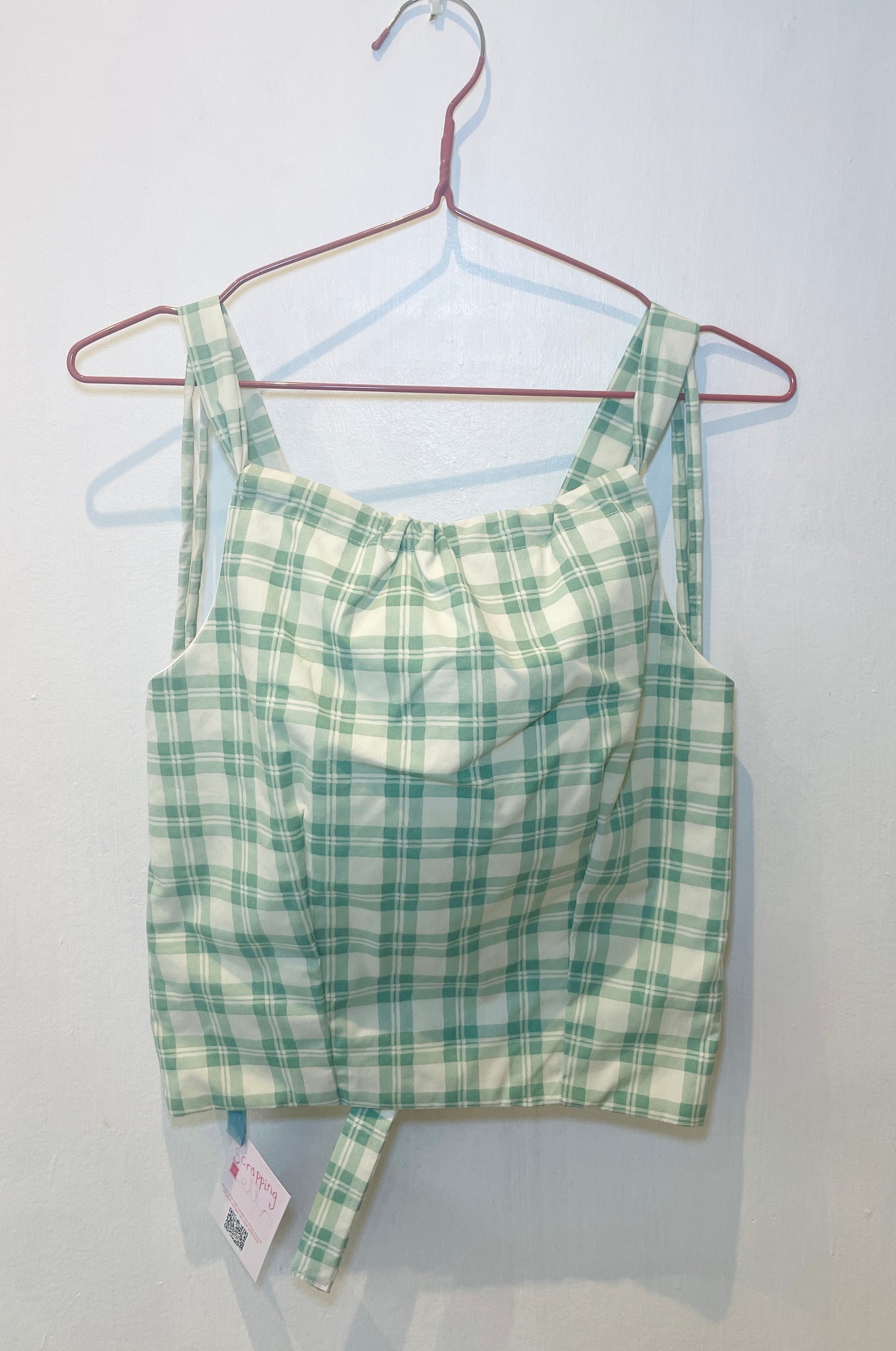 Sally Handmade Green Checked Lace Up Tie Back Crop Top - Up To Size 10