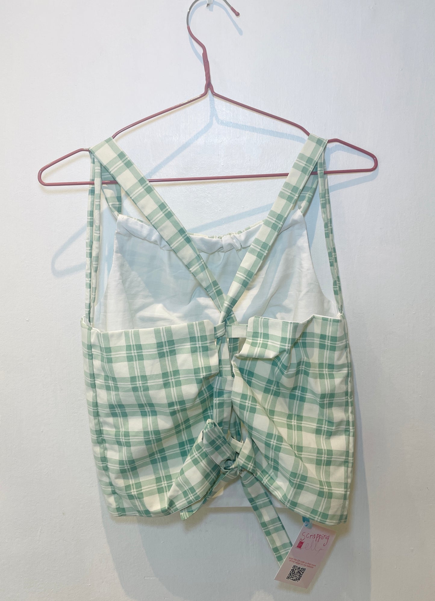 Sally Handmade Green Checked Lace Up Tie Back Crop Top - Up To Size 10
