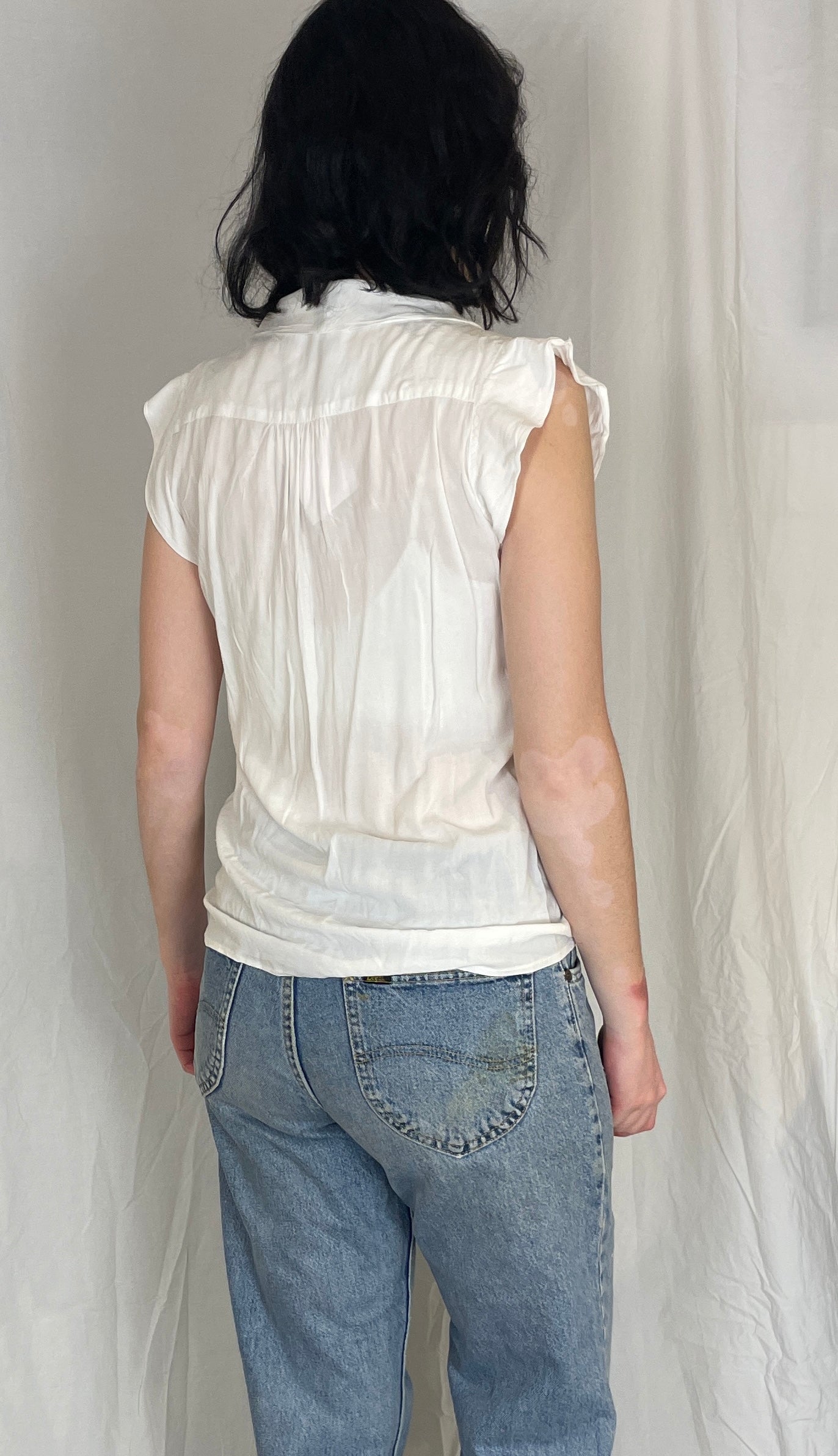 Vintage Y2K White Cross Front Bubble Hem Sleeveless Blouse - Up To Size 10