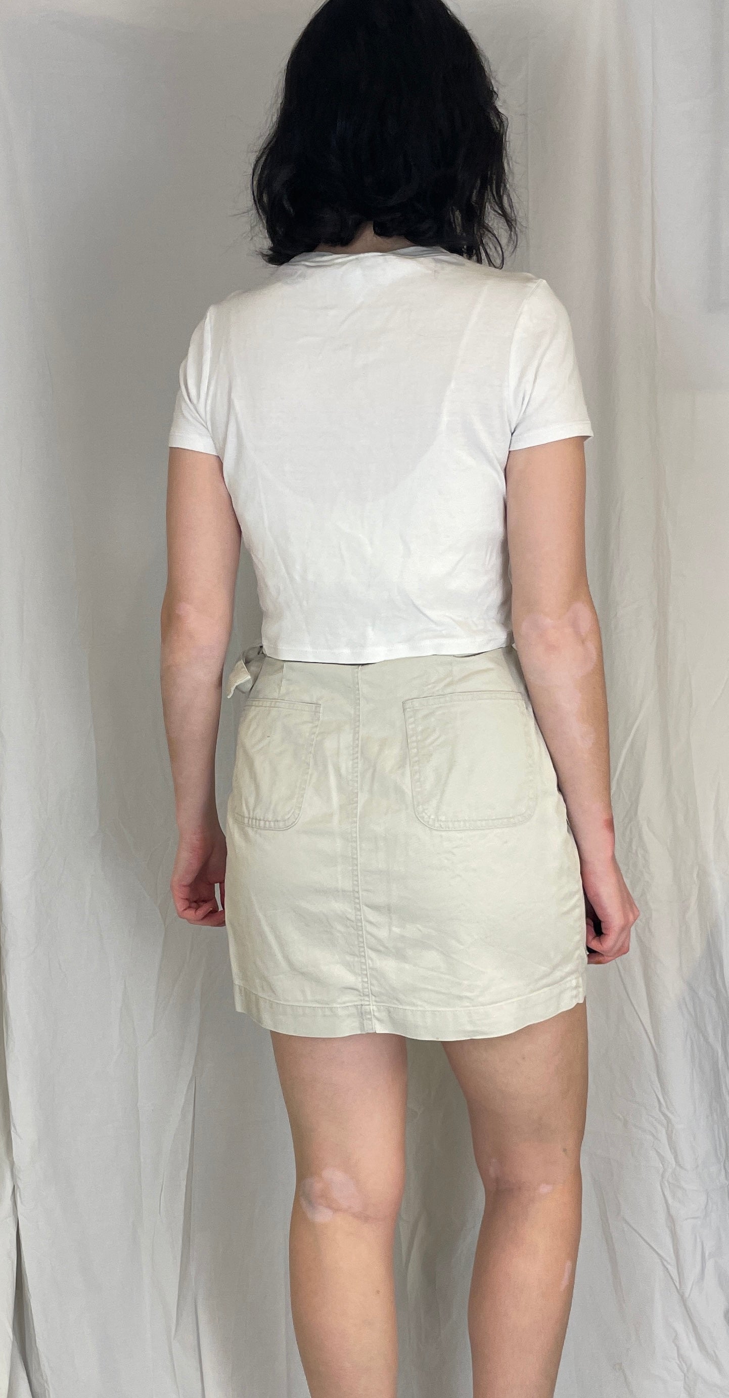 Vintage 90s Beige Denim Mini Wrap Skirt - Size 8