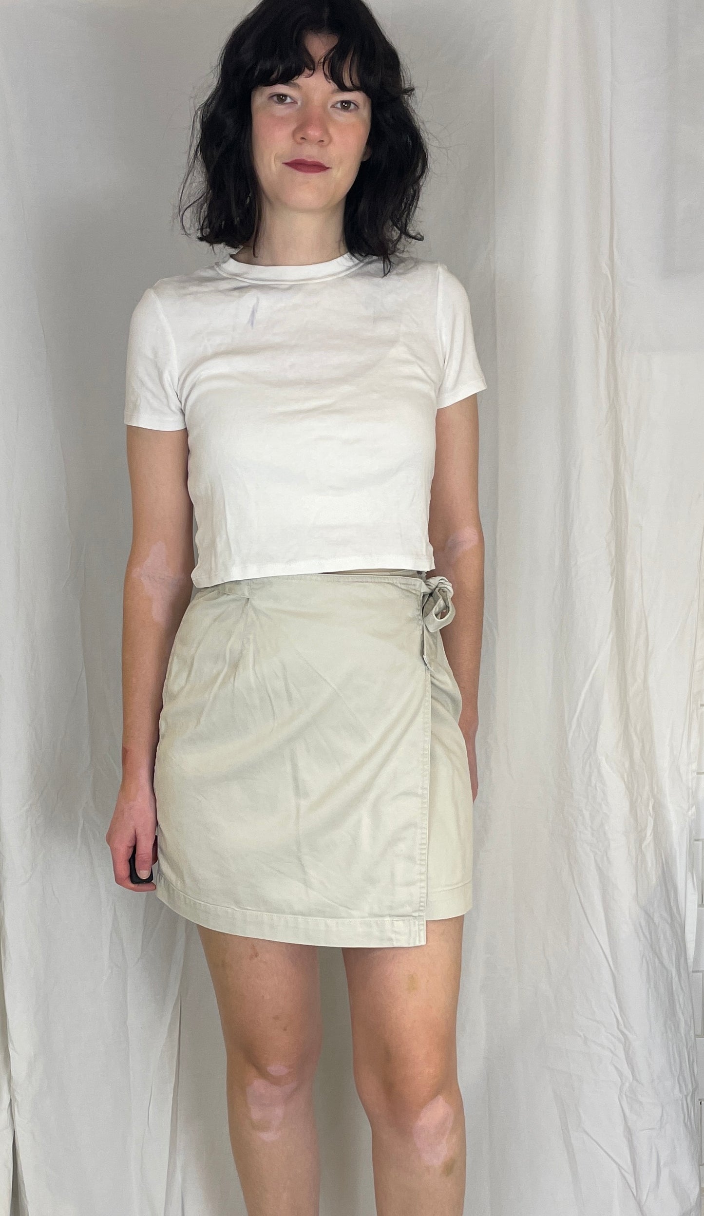 Vintage 90s Beige Denim Mini Wrap Skirt - Size 8