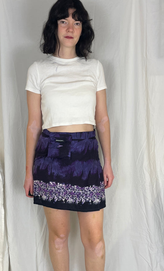 Vintage 90s Purple Floral Mini Wrap Skirt Sarong - Size 10 - scrappingell
