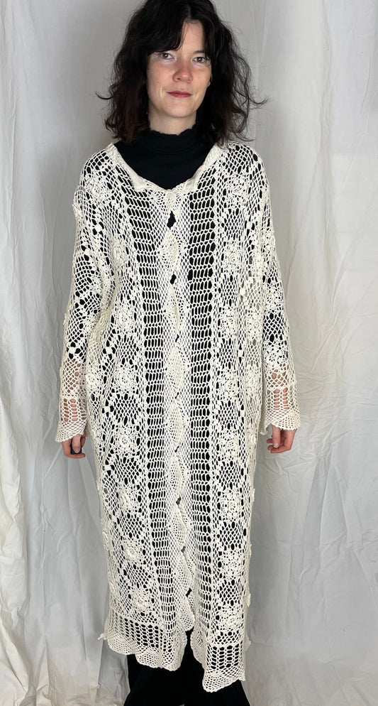 Camilla Handmade White Floral Crochet Maxi Cardigan - Up To Size 14 - scrappingell