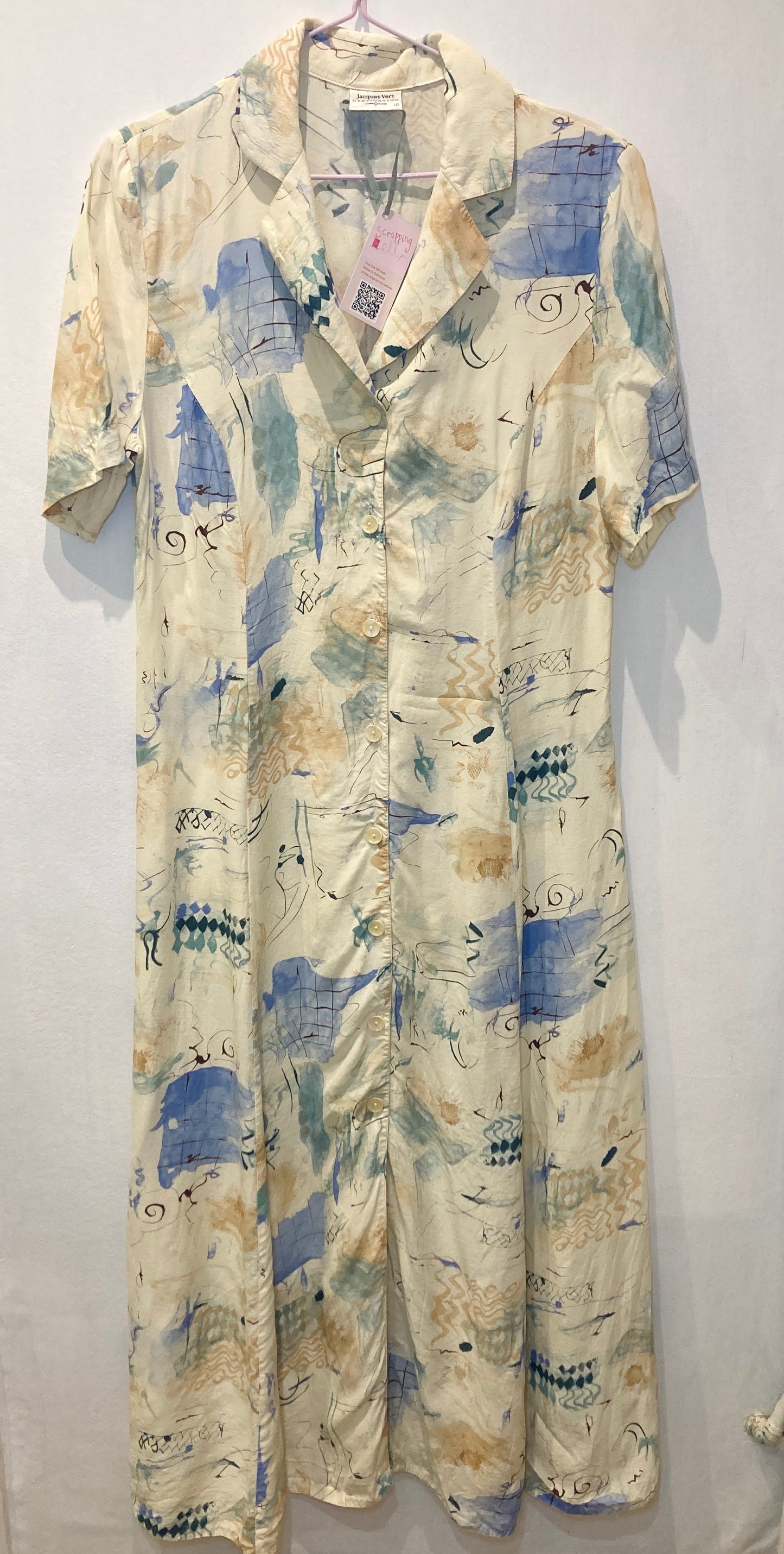 Vintage 80s White Printed Maxi Shirt Dress - Up To Size 10