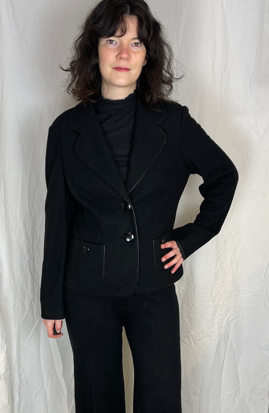 Vintage Y2K Jaeger Black Wool Blazer Jacket - Up To Size 12 - scrappingell