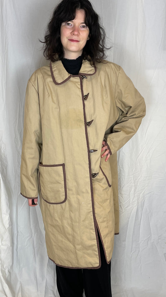 Vintage 90s Light Brown Quilted Long Duffle Coat - Up To Size 18 - scrappingell