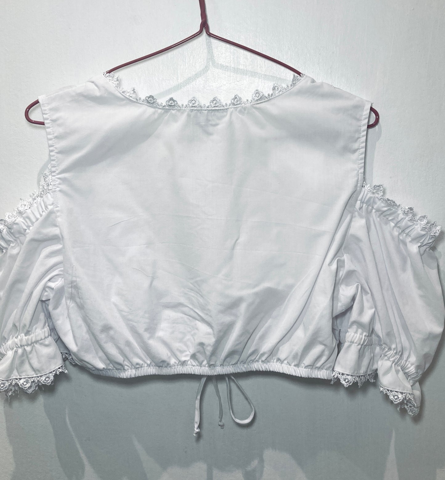 Vintage 90s White Milkmaid Puff Sleeve Crop Top - Up To Size 14